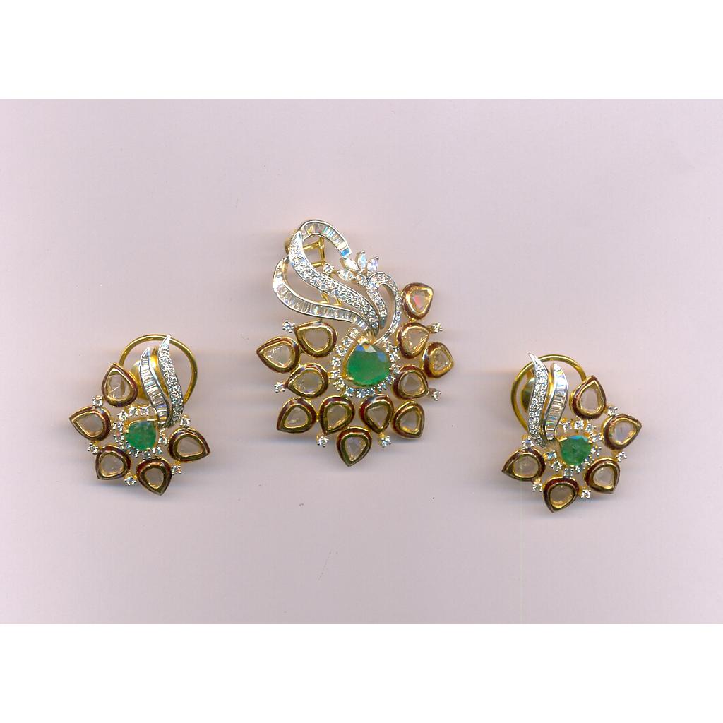 DIAMOND HALF SET PENDENT POLKI